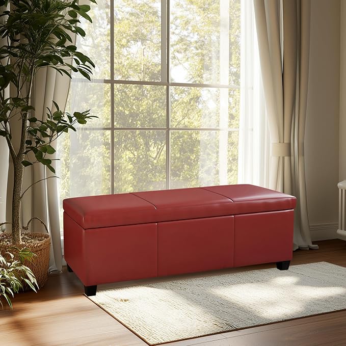 BELLEZE Storage Faux Leather Ottoman, 47 Inch Bench Bedroom Bench