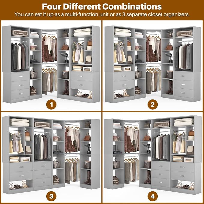 Corner Closet System with 5 Drawers, Closet Organizer System with 15+Shelvess & - Image 6