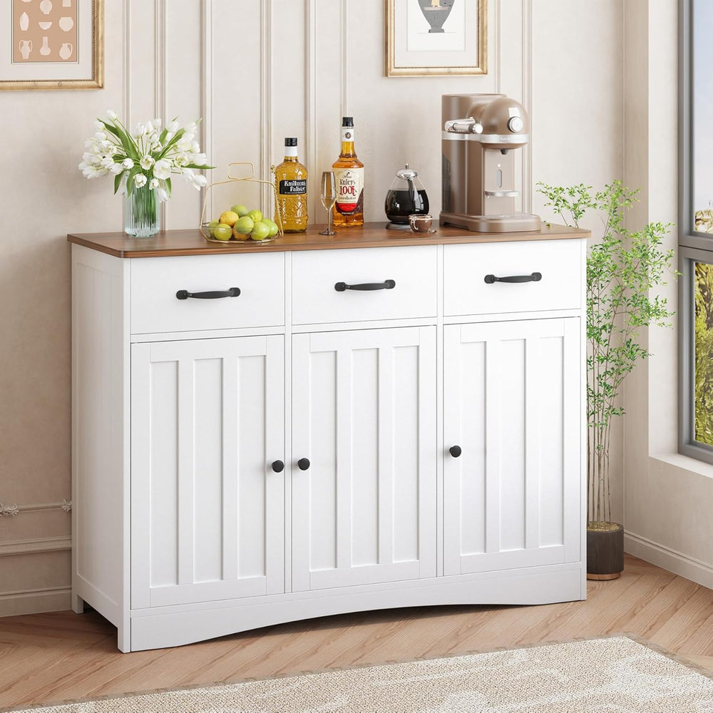 Gizoon Farmhouse Sideboard Buffet Cabinet with 3 Drawers & Barn Doors