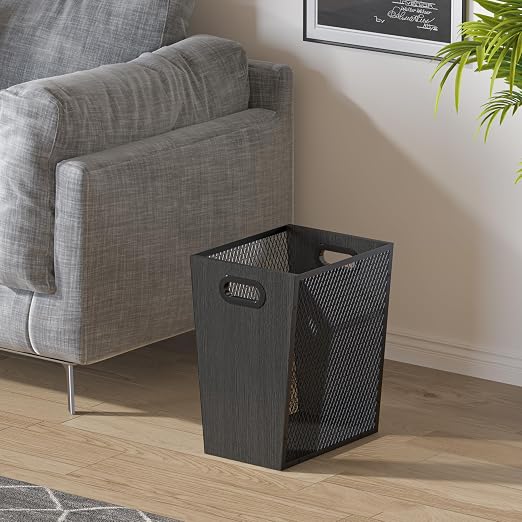 Piskyet Black Office Trash Can for Near Desk, 7 Gallon Unique Wood Bedroom - Image 7