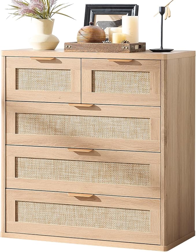 LEYAOYAO Rattan Dresser for Bedroom, 33.5" Tall Chest of Drawers, Modern 5 by LEYAOYAO-Findtheshiningpointofyourideallife%EF%BC%81