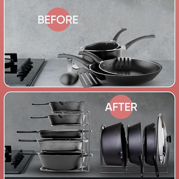 Heavy-Duty Pots and Pans Organizer | 5-Tier Cookware & Lid Storage Rack | - Image 6