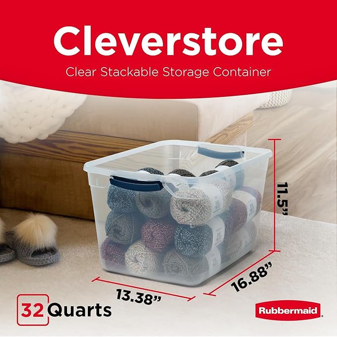 Rubbermaid Cleverstore Clear 32 Qt, 6 Pack Stackable Plastic Storage Bins - Image 2