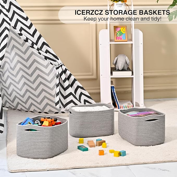 Small Storage Baskets for Shelves Organizing, Woven Cotton Rope Baskets for - Image 6