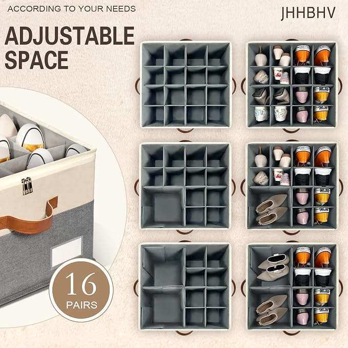 2 Pack Shoe Organizer for Closet, Adjustable Shoe Box Storage Containers - Image 2