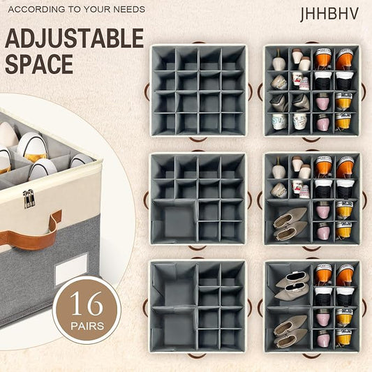 2 Pack Shoe Organizer for Closet, Adjustable Shoe Box Storage Containers - Image 2