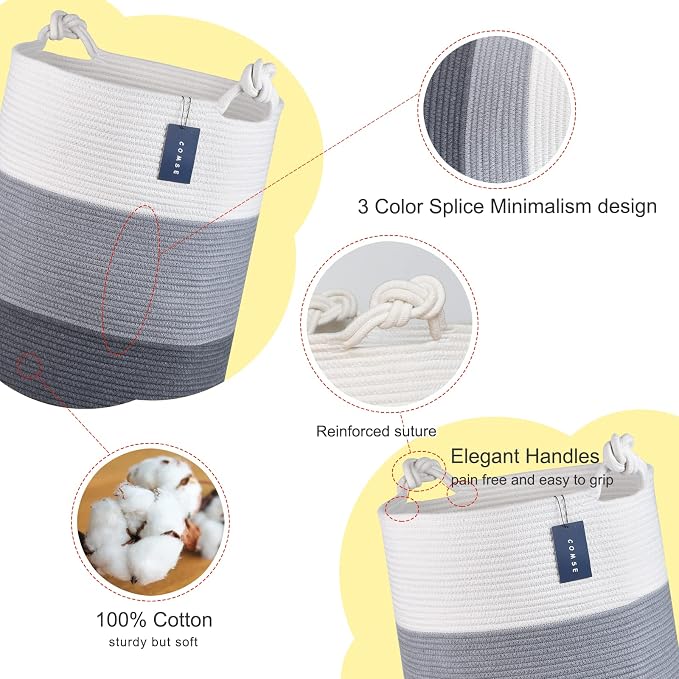 COMSE Laundry Hamper, Extra Large 15.7"x 21.7", Cotton Rope Basket - Image 4