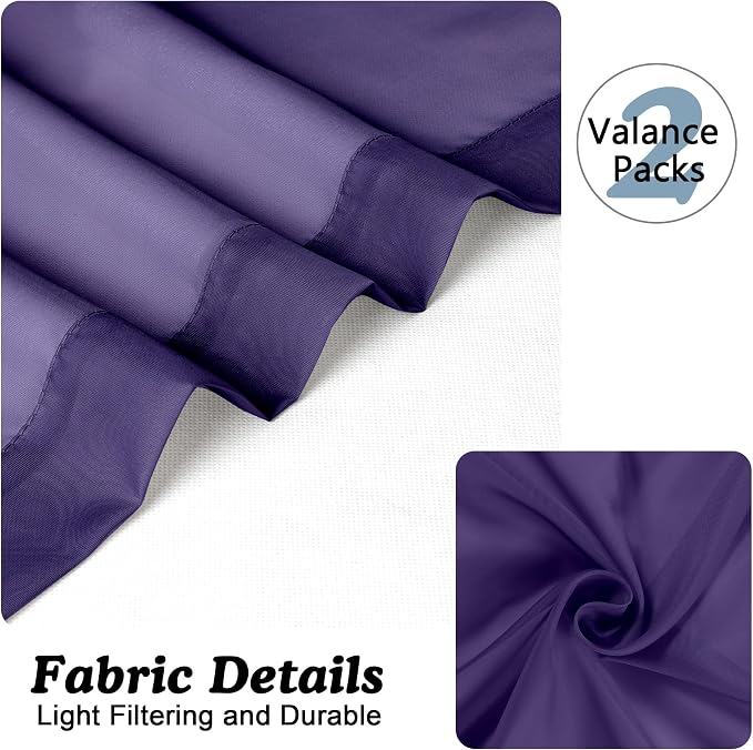 Chyhomenyc Sheer Valances for Windows 2 Packs, 42Wx14L Inches Small Window - Image 8
