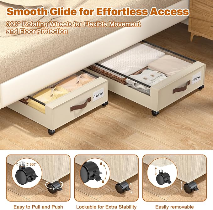 Under Bed Storage with Wheels, 4 Pack Under Bed Storage Containers with Clear - Image 4
