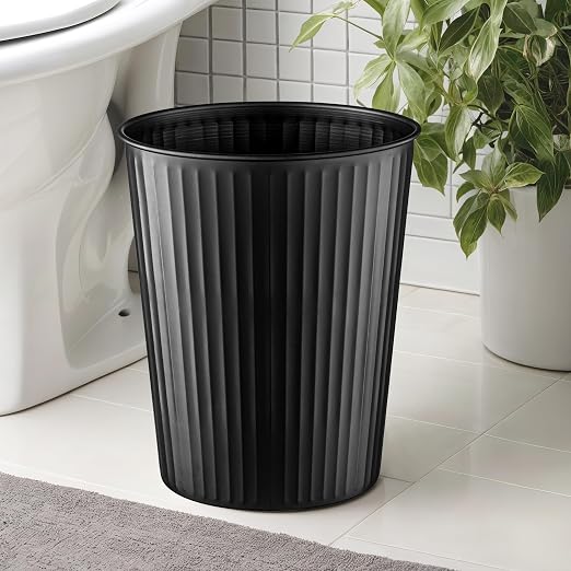 Monarch Abode Black Handcrafted Ridge Embossed Metal Wastebasket - Image 2