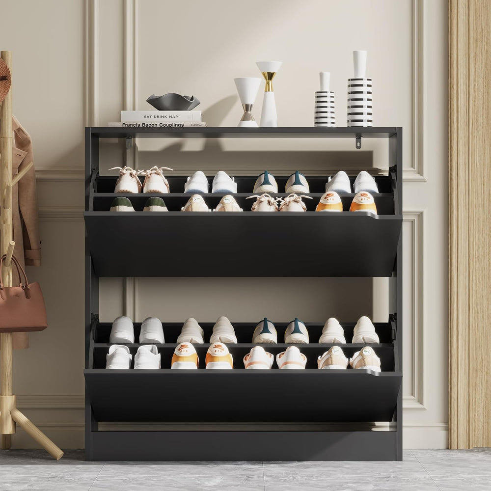 Xixini Shoe Storage Cabinet for Entryway with 2 Flip Drawers, Wood Freestandi...