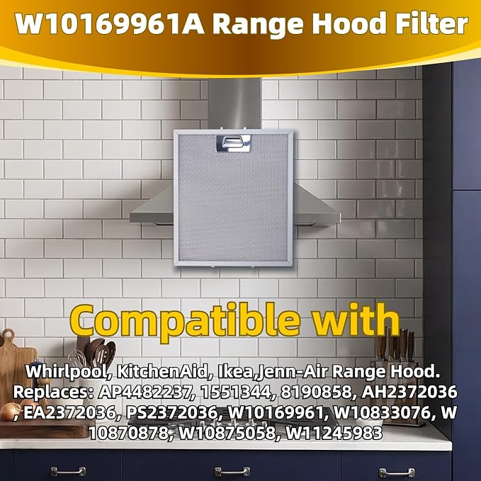W10169961A 5 Layer Aluminum Mesh Range Hood Filter Replacement 12" x 10.5" - Image 2