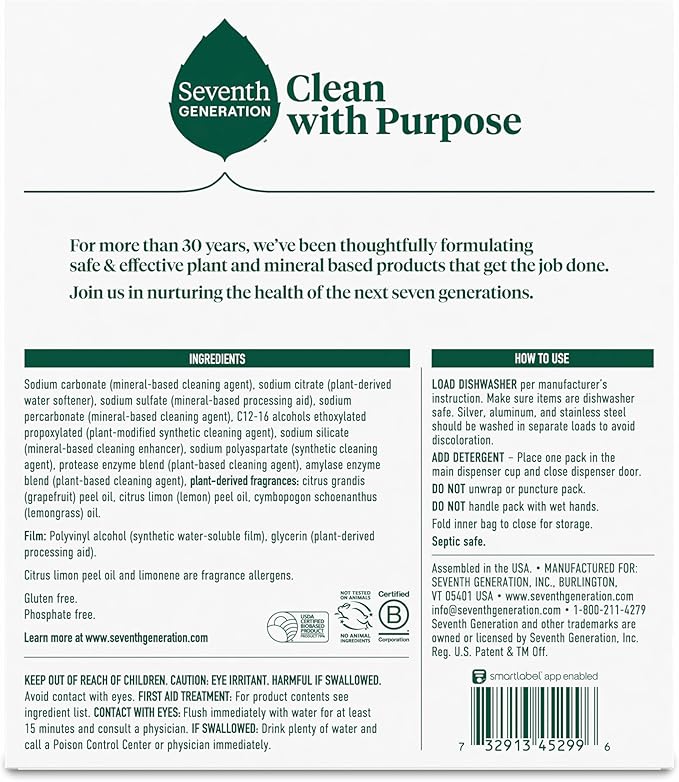 Seventh Generation Dishwasher Detergent Packs Lemon scent 2 Pack - Image 2