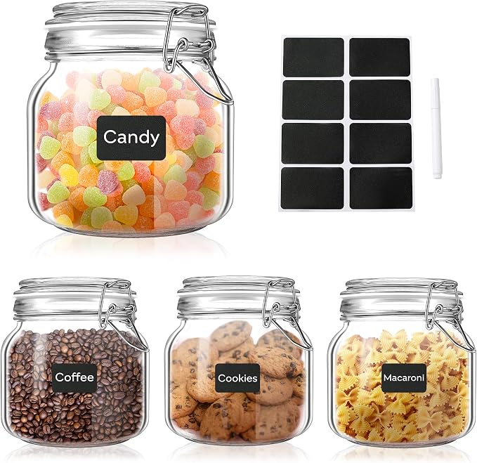 Glass Food Storage Jars with Airtight Lids 25 oz Square 4 Pack Kitchen Storage by ButterMelt