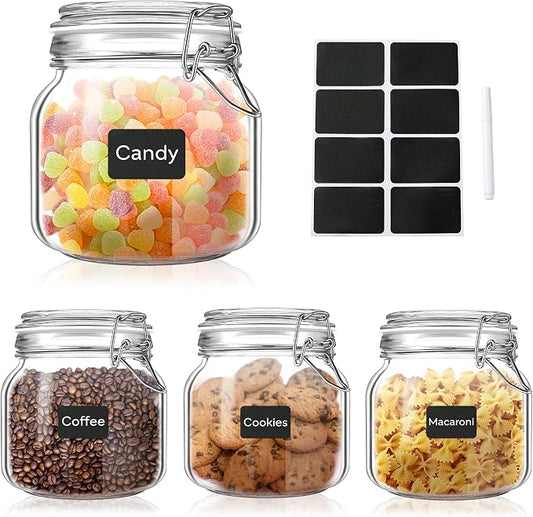 Glass Food Storage Jars with Airtight Lids 25 oz Square 4 Pack Kitchen Storage by ButterMelt