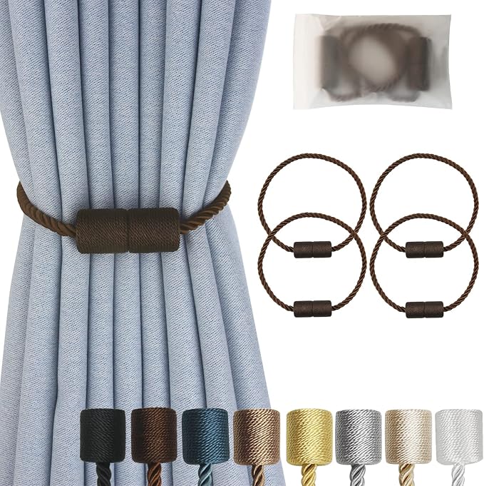Magnetic Curtain Tiebacks 4 Pack Coffee Curtain Rope Tieback Curtain Holders by CURTAINTIEBACKS
