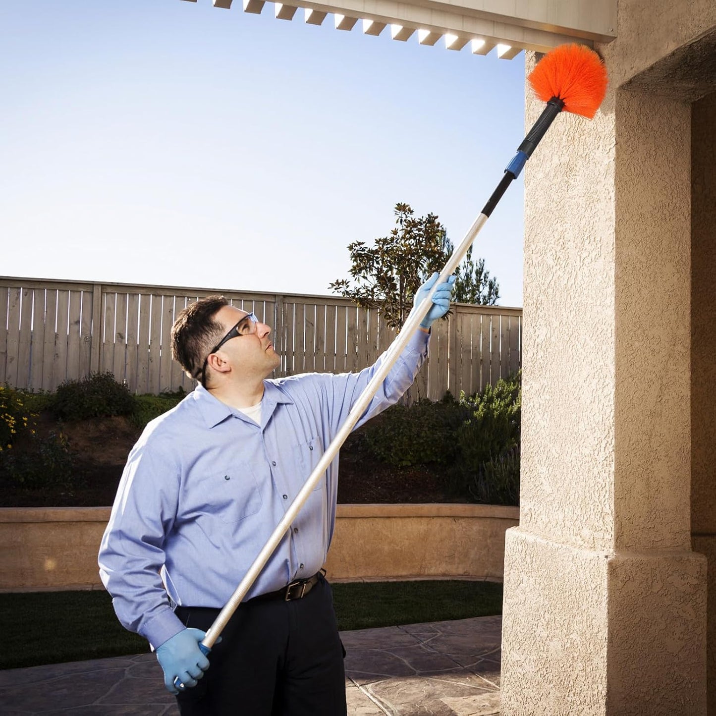 Cobweb Duster Head Spiderweb Brush Handheld Web Remover with Orange Bristles for Indoor Ceiling and Wall Dusting