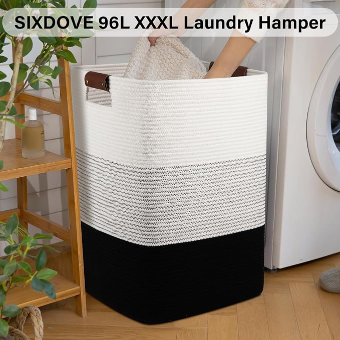 Laundry Hamper 96L Extra Large Laundry Basket, Woven Blanket Basket, Cotton - Image 2