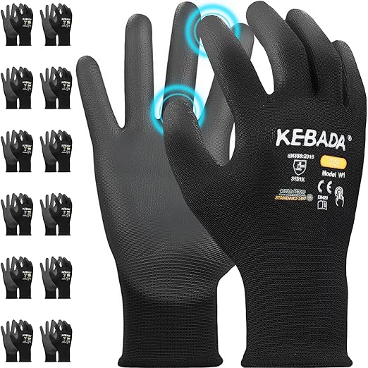 Kebada W1 Work Gloves for Men and Women, PU Coated Safety Gloves by KEBADA