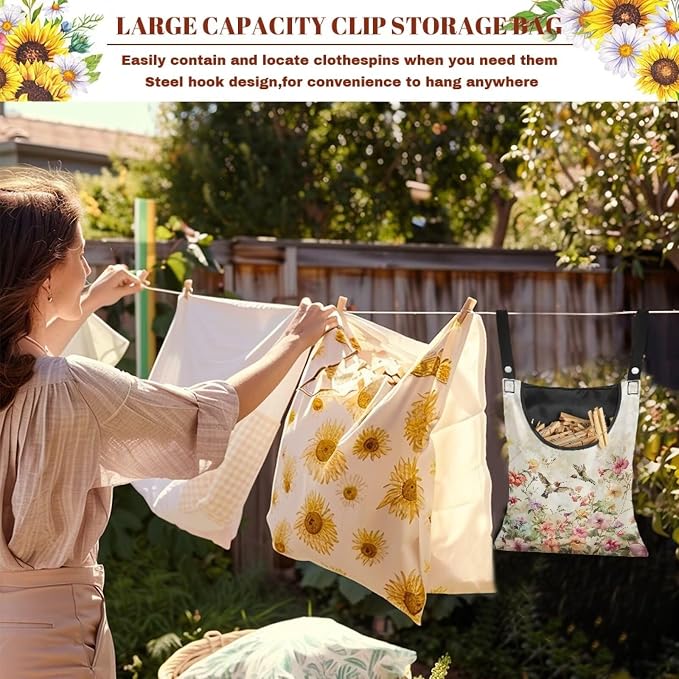 2 Pcs Hummingbird Pink Clothespin Bag, Large Clothes Pin Hanging Bag, Pin Bag - Image 6