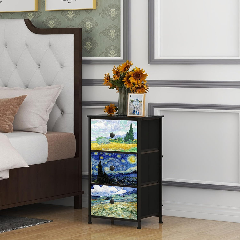 Dresser with 3 Drawers Van Gogh Drawer Dresser for Bedroom Narrow Nightstand ...