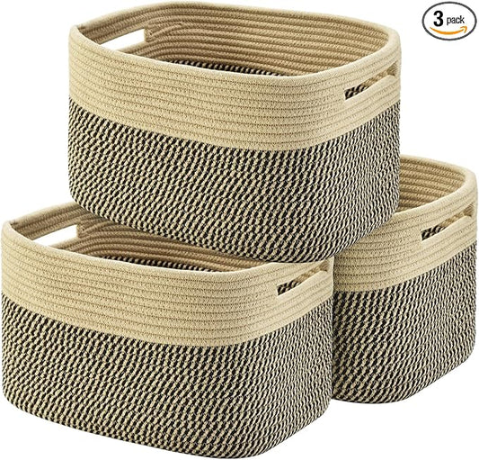 Storage Basket, Woven Baskets for Storage, Cotton Rope Baskets for Organizing by Issudata