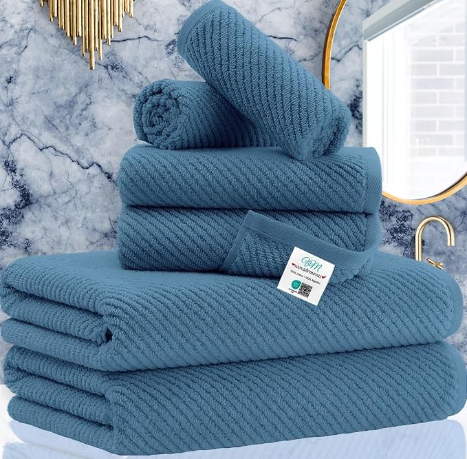VOOVA & MOVAS Blue Towels Bathroom Sets, 100% Cotton | Lightweight | Soft | by VOOVAMOVAS