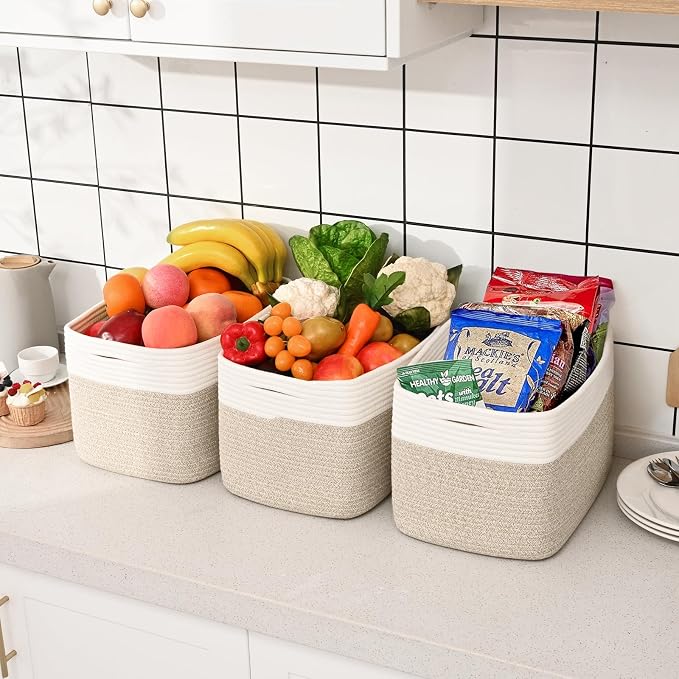 Shelf Baskets for Organizing, Woven Storage Basket for Shelves, Cotton Rope - Image 7