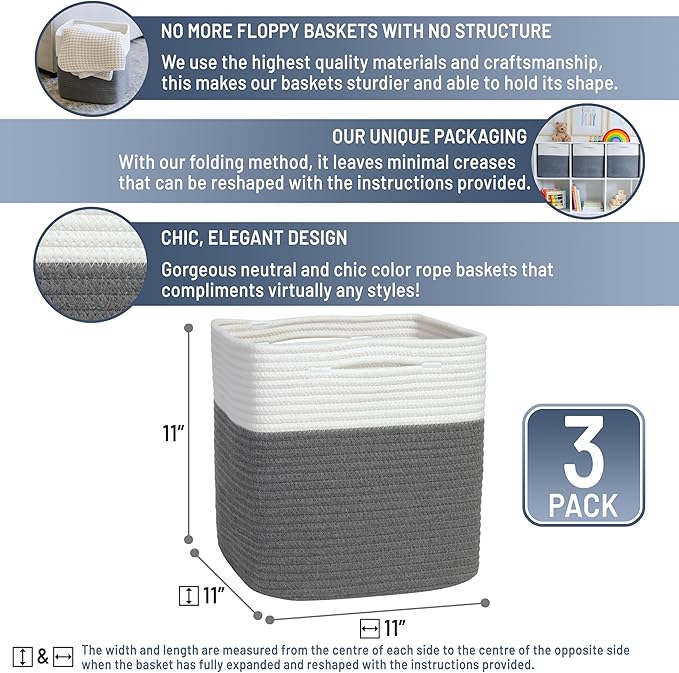 NaturalCozy Storage Cubes 11 Inch Cotton Rope Woven Baskets - Image 2