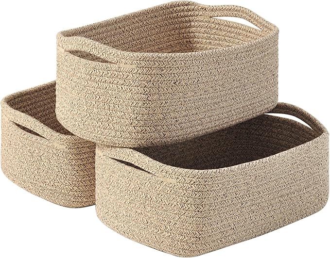 Small Baskets for Organizing, Woven Storage Baskets for Shelves, Small Rope by ICERZCZ