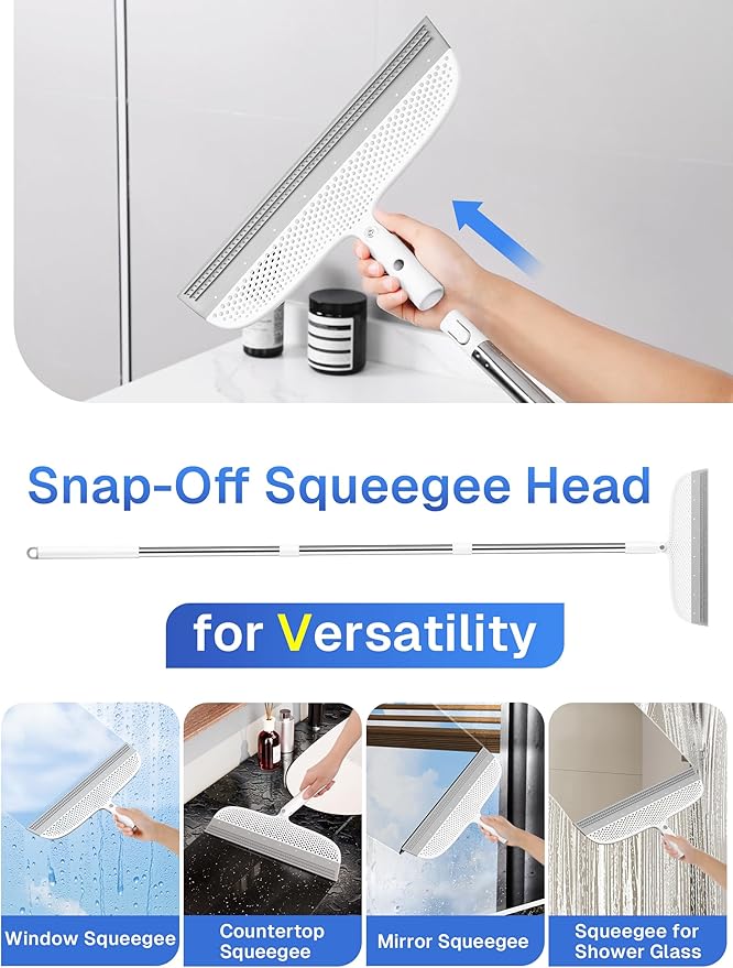 Floor Squeegee & Broom with Long Handle, 180° Rotating Head Silicone Blade - Image 5