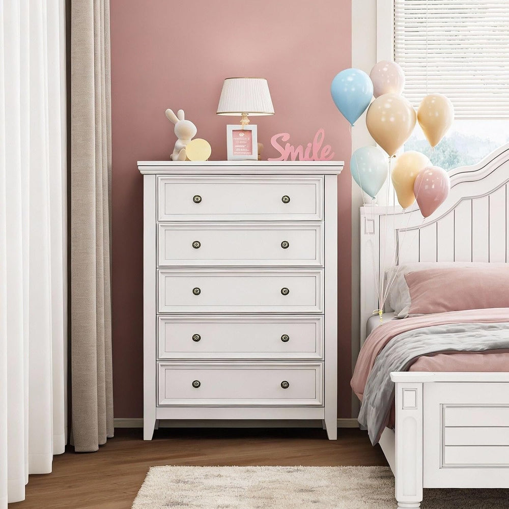BLANKSPACE White Dresser, 5 Chest Drawer Dresser for Bedroom, Large Capacity ...