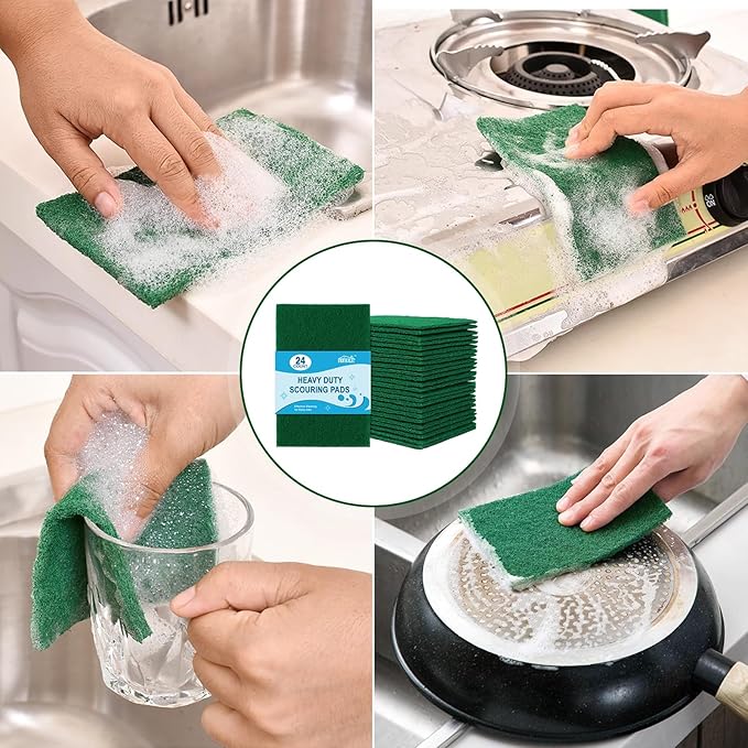 HOMEXCEL Heavy Duty Scouring Pad, 24 Pack Green Scrubbing Pads, Dish Scrubber - Image 5