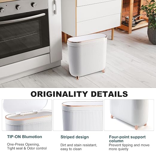 Bathroom Trash Can with Lid 3.2 Gallon Narrow Trash Can Small Plastic Trash Bin - Image 3