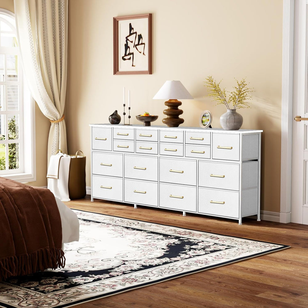 VASICAR 74.8 Inch Wide TV Stand, Dressers for Bedroom with Fabric Drawers