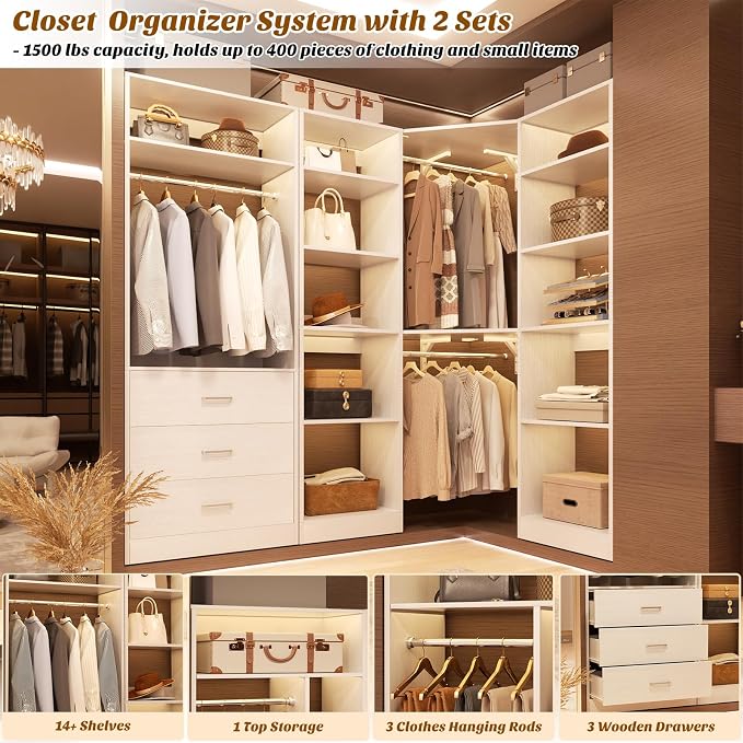 Corner Closet System with 3 Drawers, Corner Closet Organizer System with 13 - Image 4