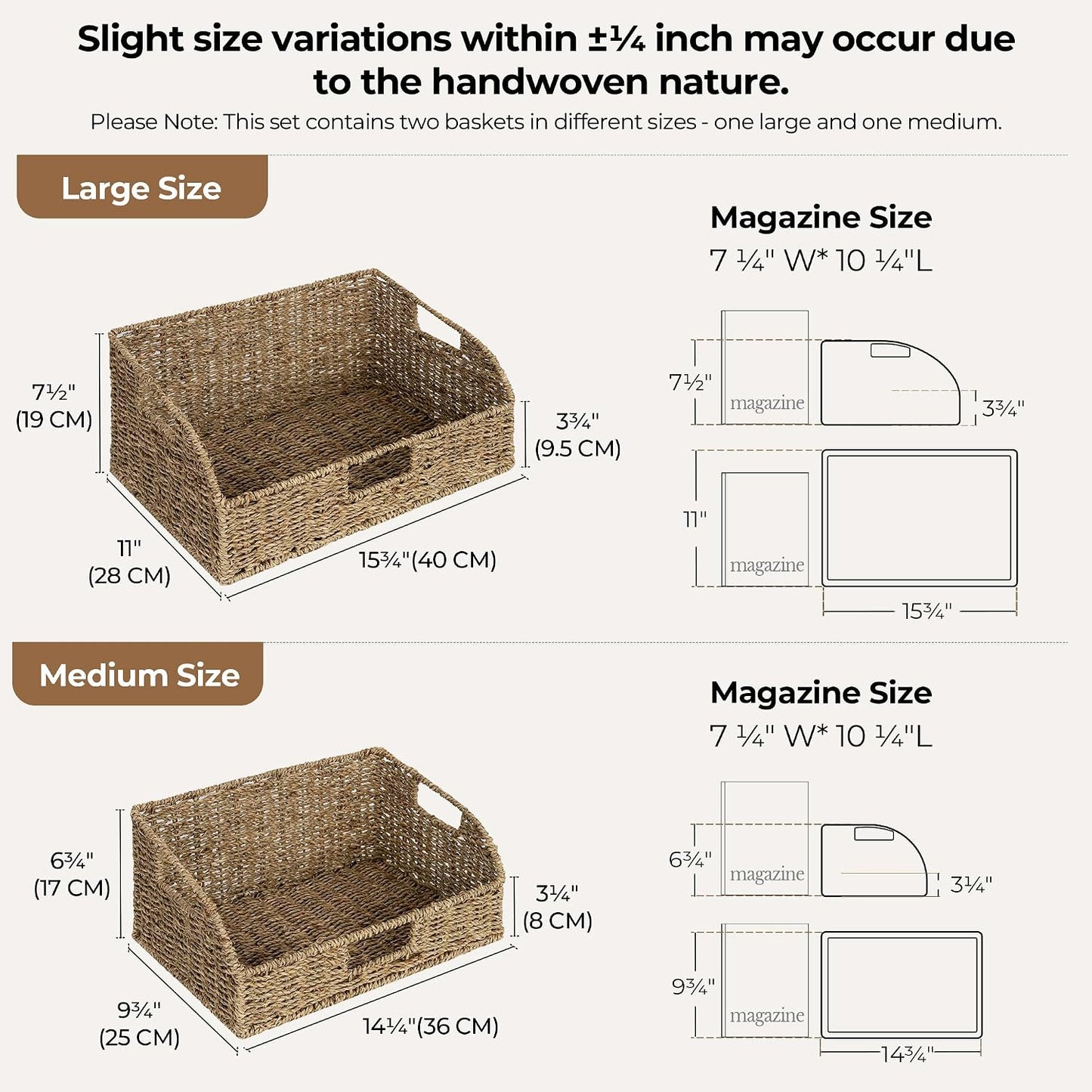 StorageWorks Pantry Baskets for Organizing, Seagrass Storage Baskets,2-Pack | Large Seagrass Baskets, Wicker Storage Baskets for Shelves,Pantry Organizers and Storage,Handwoven Wicker Baskets for Storage