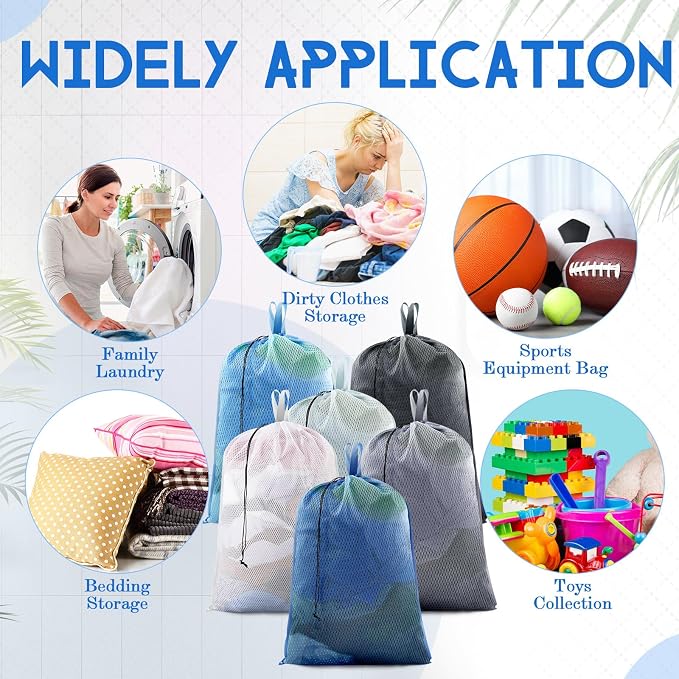 6 Pack 24 x 36 Inches Blue Mesh Laundry Bag - Image 7