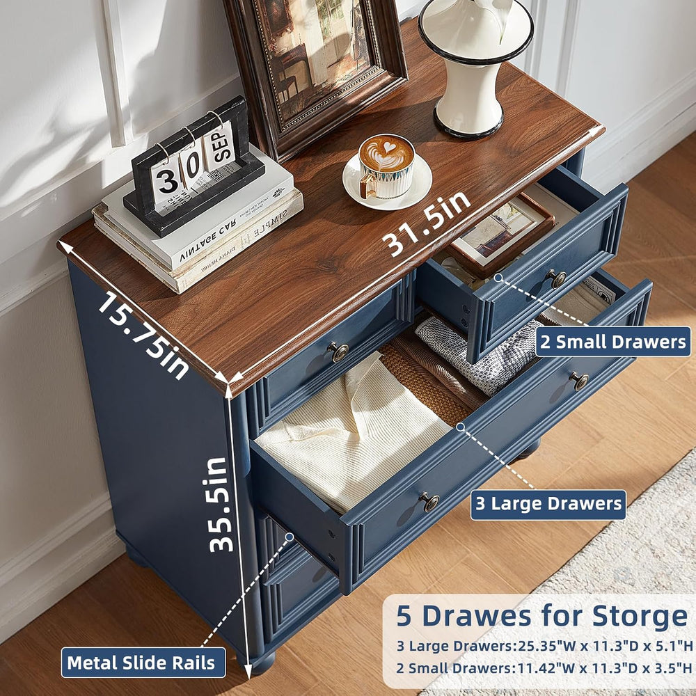 RWYHG Farmhouse 5 Drawer Dresser for Bedroom, 35.5" Small Dressers