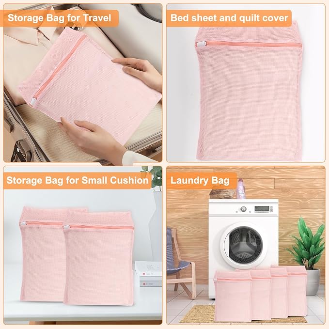 4-Piece Pink Medium Durable Organic Cotton Mesh Laundry Bags - Image 6