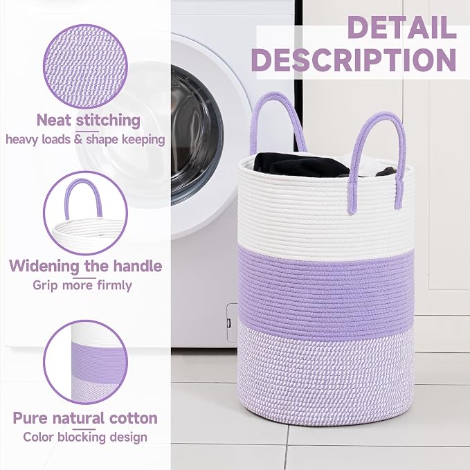CLHMILY&Z 40L Laundry Basket Round Storage Rope Basket - Image 2