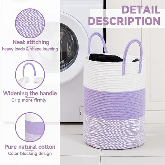 CLHMILY&Z 40L Laundry Basket Round Storage Rope Basket - Image 2