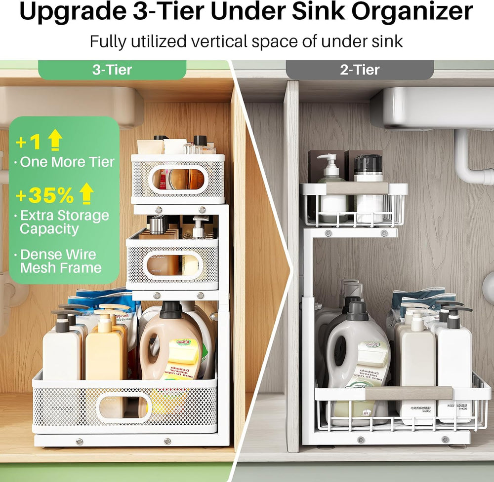 Kitstorack Under Sink Organizer, 1-Pack 3-Tier Height Adjustable Thickened Me...