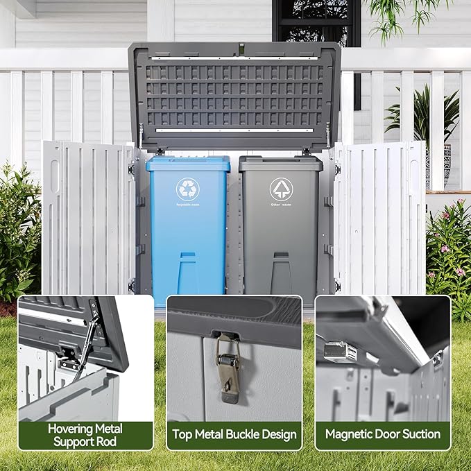 Aoxun Outdoor Storage Cabinet 35 Cu.Ft Outdoor Trash Can Storage Shed - Image 3