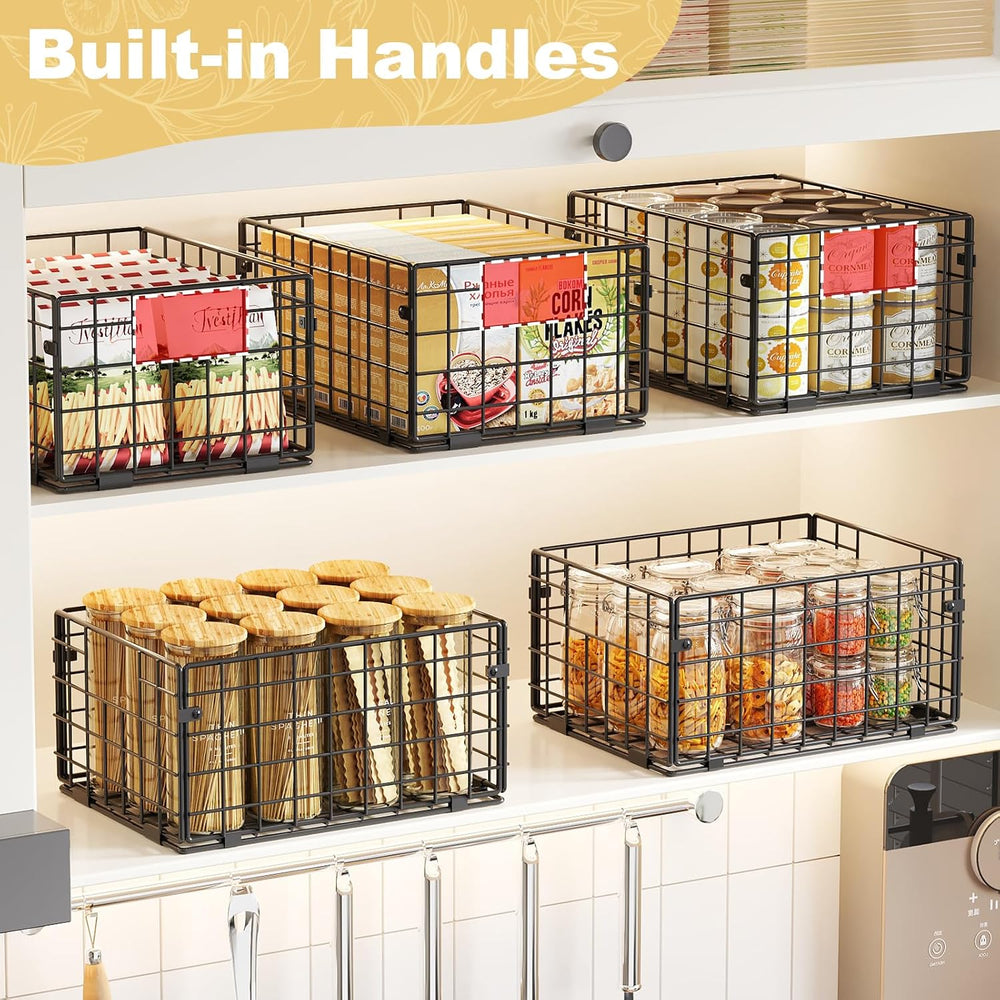 X-cosrack Metal Wire Basket Pantry Baskets Foldable Cabinet Organizers with H...