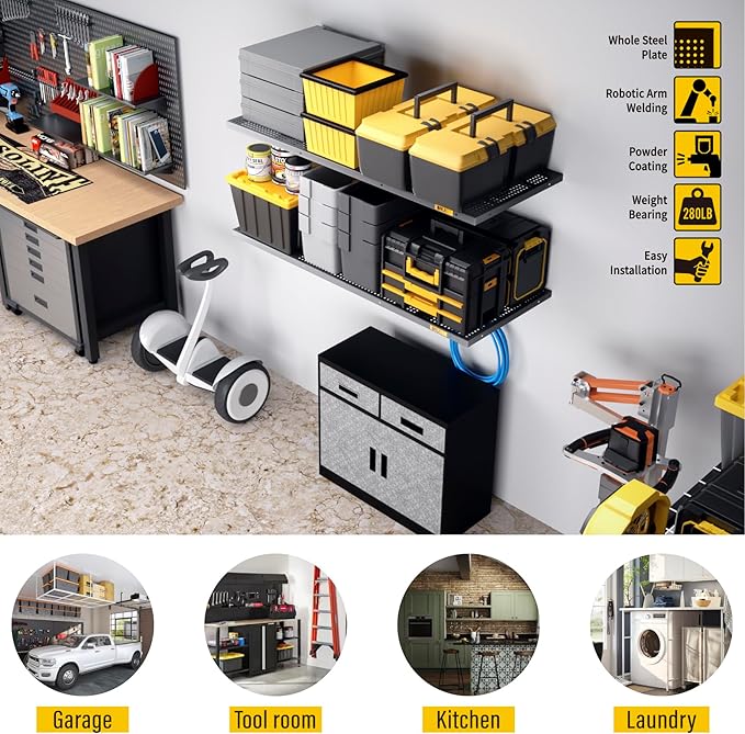 2Pack 1.64x4ft Adjustable Metal Garage Wall Shelving Heavy Duty Garage Storage