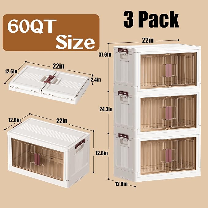 45GAL/180QT 3 Tier Large Stackable Storage Bins - Image 2