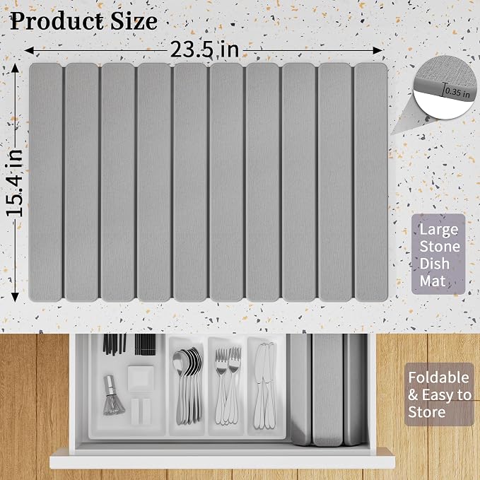 Large Stone Dish Drying Mats for Kitchen Counter – Foldable Quick Dry Stone Mat - Image 2