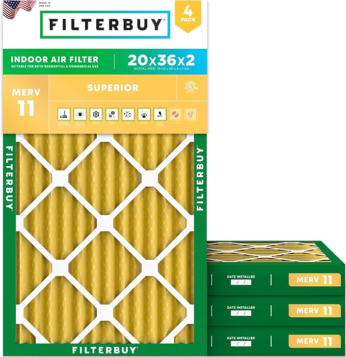Filterbuy 20x36x2 Air Filter MERV 11 Allergen Defense Replacement, by Filterbuy