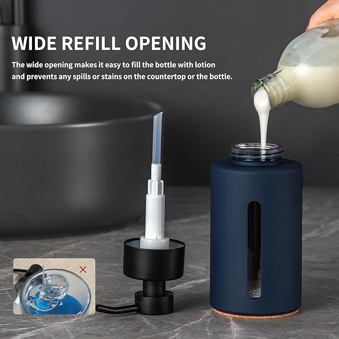 Enra Glass Hand Soap Dispenser, 12oz Navy Blue Liquid Bathroom Soap Dispenser - Image 4